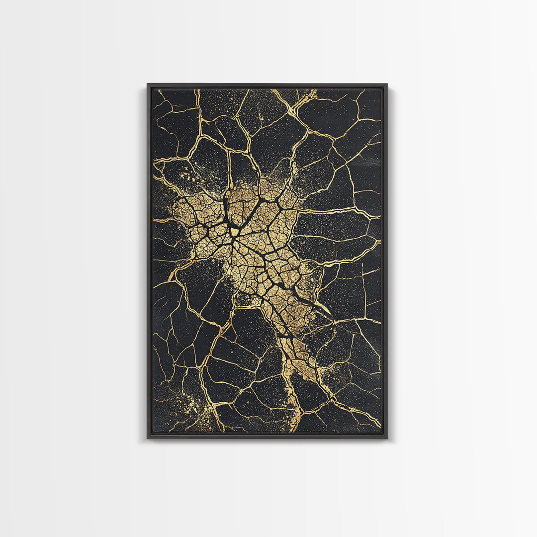 Golden Africa Map Crackle Silhouette, African Wall Art, Framed Canvas Print, Afrocentric Motherland Home Decor, Black History Gift