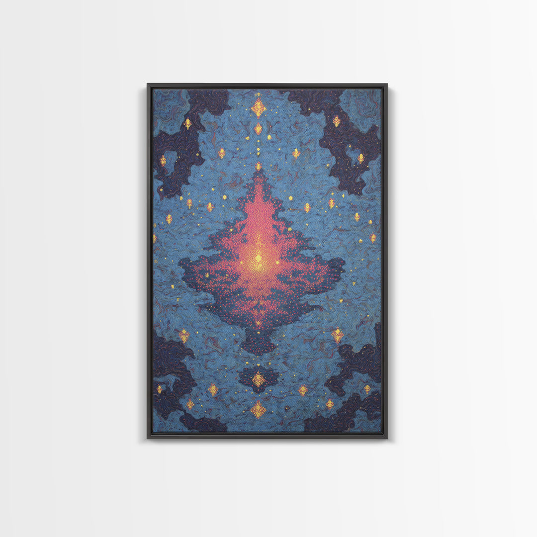 Blue Pink Glowing Mandala Reflection, Abstract Wall Art, Modern Canvas Print, Spiritual Meditation Room Decor, Colorful Gift