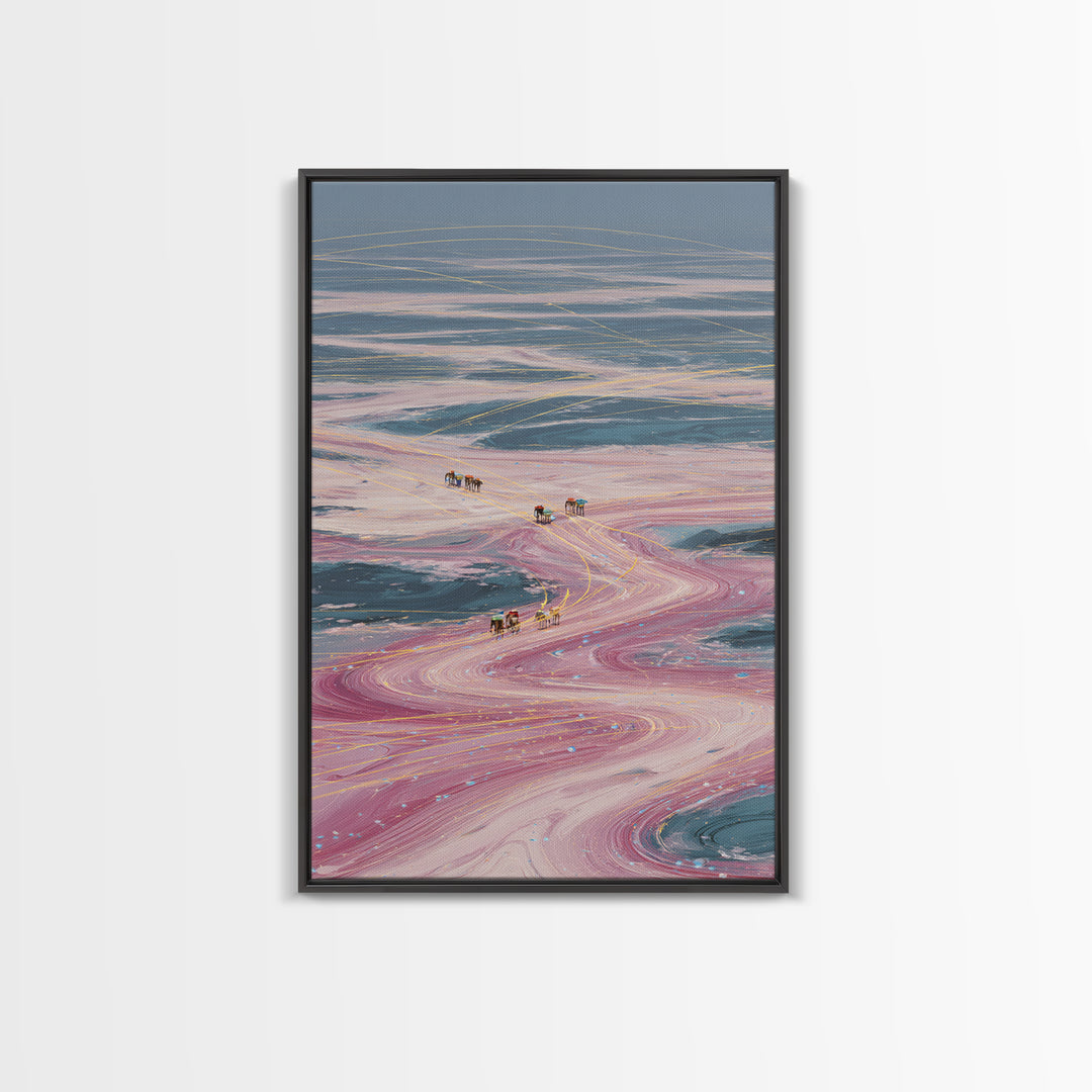 Pastel Desert Caravan Trails Canvas Print, Surreal Landscape Wall Decor, Dreamy Abstract Art For Unique Modern Home Decor