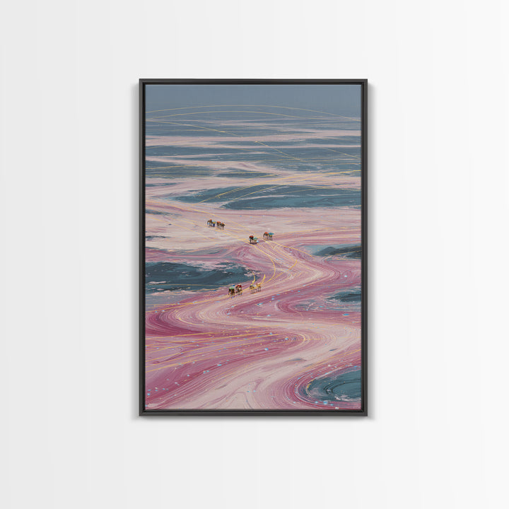 Pastel Desert Caravan Trails Canvas Print, Surreal Landscape Wall Decor, Dreamy Abstract Art For Unique Modern Home Decor
