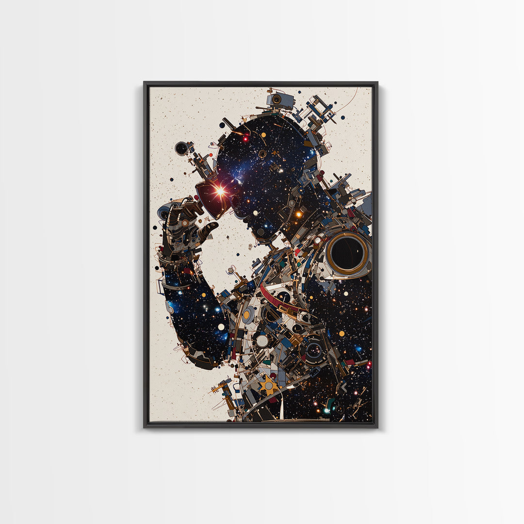 Cosmic Black Cyborg Portrait Canvas Print, Afrofuturism Decor, Abstract Face Art, Galaxy Robot Unique Modern Wall Decor Gift