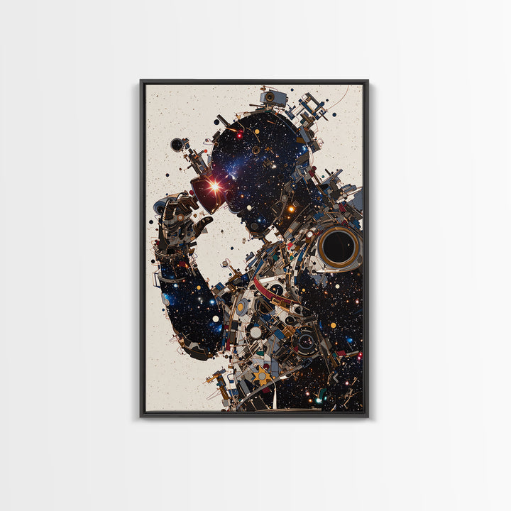 Cosmic Black Cyborg Portrait Canvas Print, Afrofuturism Decor, Abstract Face Art, Galaxy Robot Unique Modern Wall Decor Gift