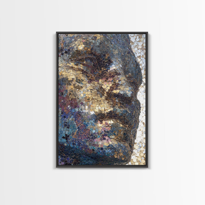 Metallic Mosaic Black Face Wall Art, Abstract Portrait Canvas, Contemporary African American Art, Elegant Home Decor Gift