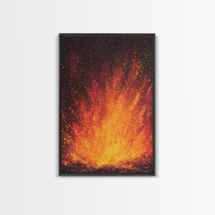 Golden Fireburst Abstract Canvas Print, Red Orange Spark Painting, Modern Wall Decor, Bold Statement Art, Luxury Canvas Gift