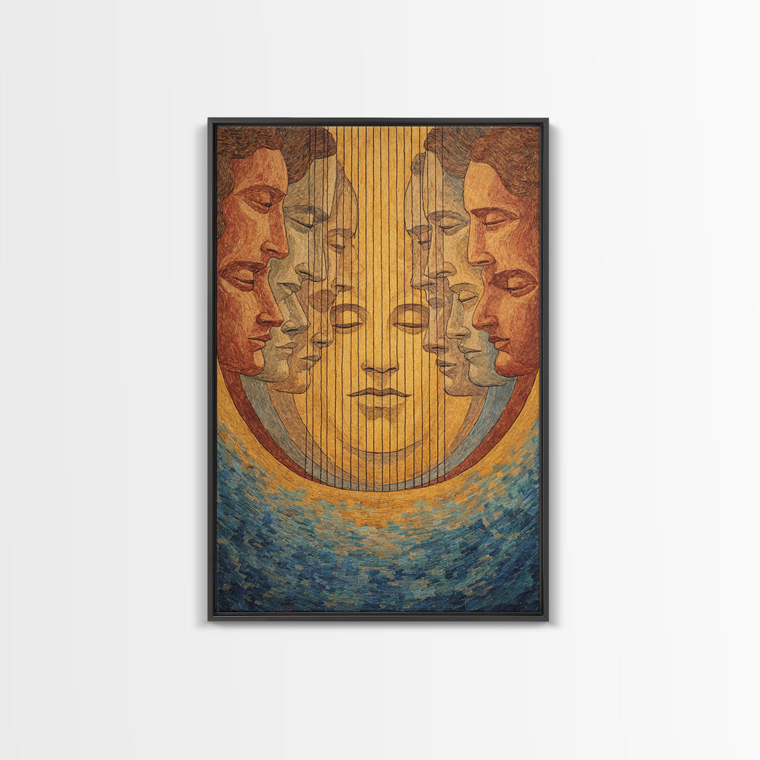 Mirrored African Faces Framed Canvas Print, Surreal Female Portrait Wall Art, Afrocentric Culture Decor, Elegant Home Gift