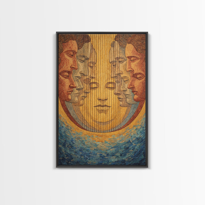 Mirrored African Faces Framed Canvas Print, Surreal Female Portrait Wall Art, Afrocentric Culture Decor, Elegant Home Gift