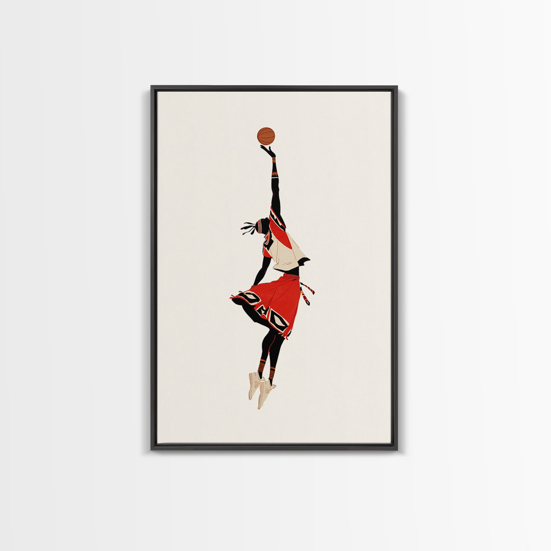 Maasai Warrior Basketball Leap Wall Art, African Warrior Art, African Wall Decor, Afrocentric Sports Canvas Print Gift Decor