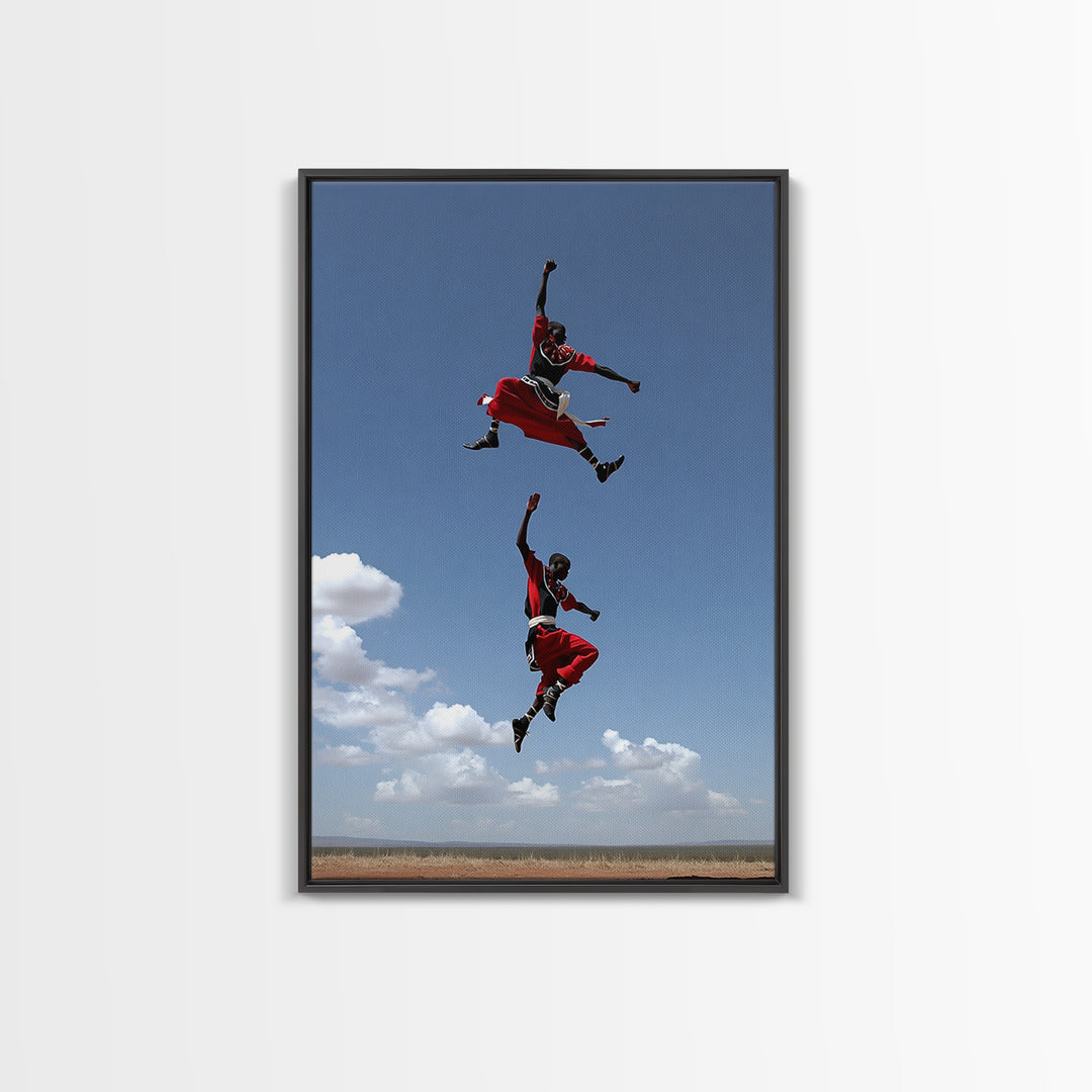 Maasai Jumping Dance Wall Art, African Warrior Art, Kenya Safari Decor, Tribal Photography Canvas Print For Living Room Decor