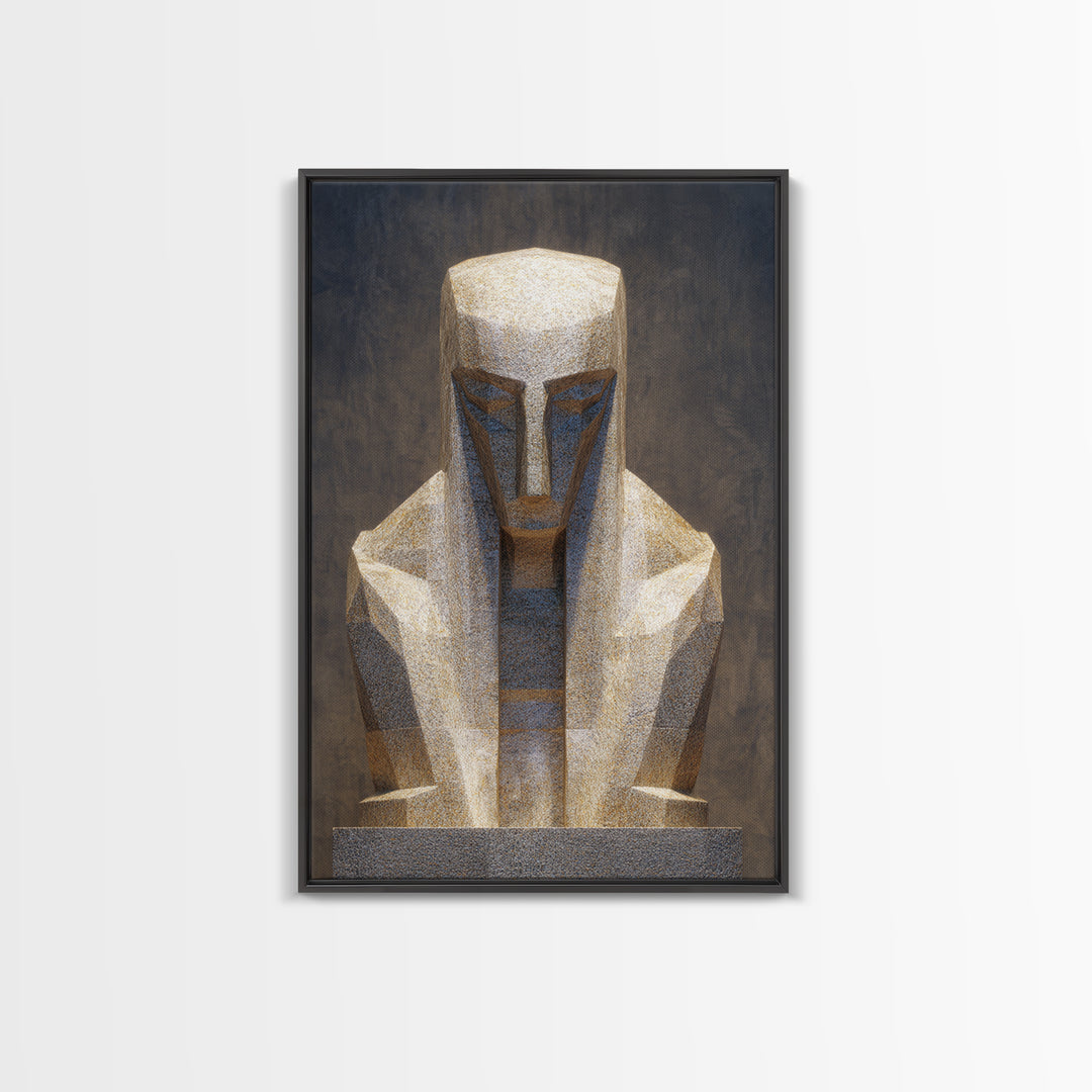 Geometric African Sculpture Framed Canvas Print, Abstract African Art, Gold Tribal Statue Wall Art For Modern Home Decor