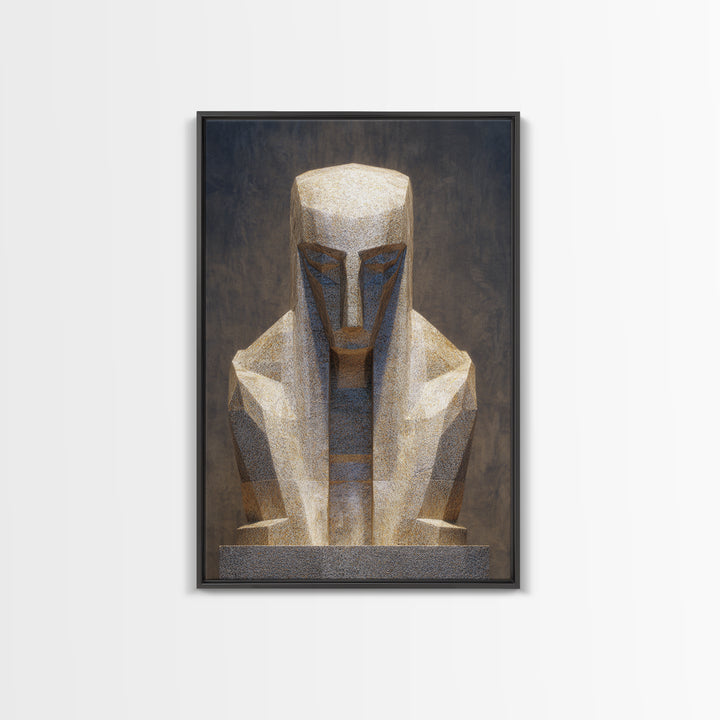 Geometric African Sculpture Framed Canvas Print, Abstract African Art, Gold Tribal Statue Wall Art For Modern Home Decor