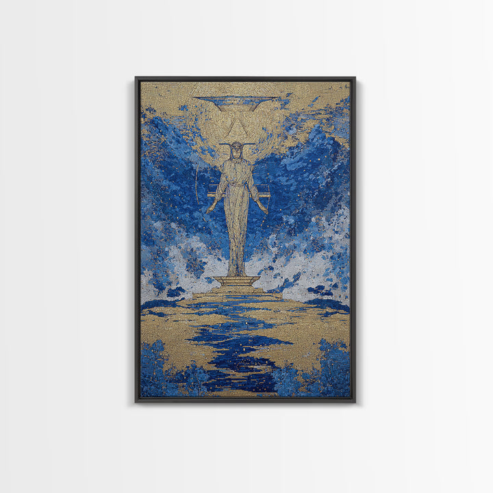 Blue Gold Egyptian Goddess Wall Art, African Egyptian Art, Textured Spiritual Canvas Print, Ancient Culture Home Decor Gift