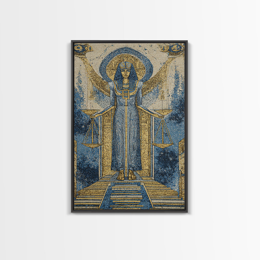 Egyptian Goddess Of Justice Wall Art, African Egyptian Art, Blue Gold Spiritual Canvas Print, Ancient Culture Home Decor Gift