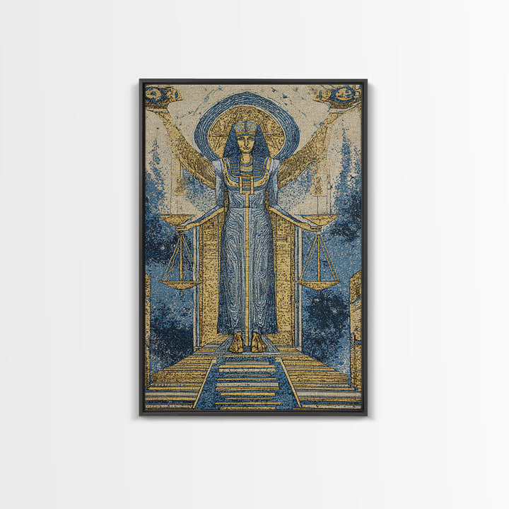 Egyptian Goddess Of Justice Wall Art, African Egyptian Art, Blue Gold Spiritual Canvas Print, Ancient Culture Home Decor Gift