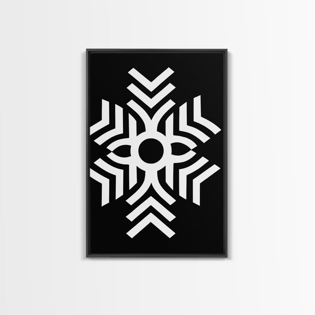 Black And White Tribal Geometric Symbol Wall Art, Afrocentric Abstract Print, African Pattern Decor, Modern Minimalist Canvas