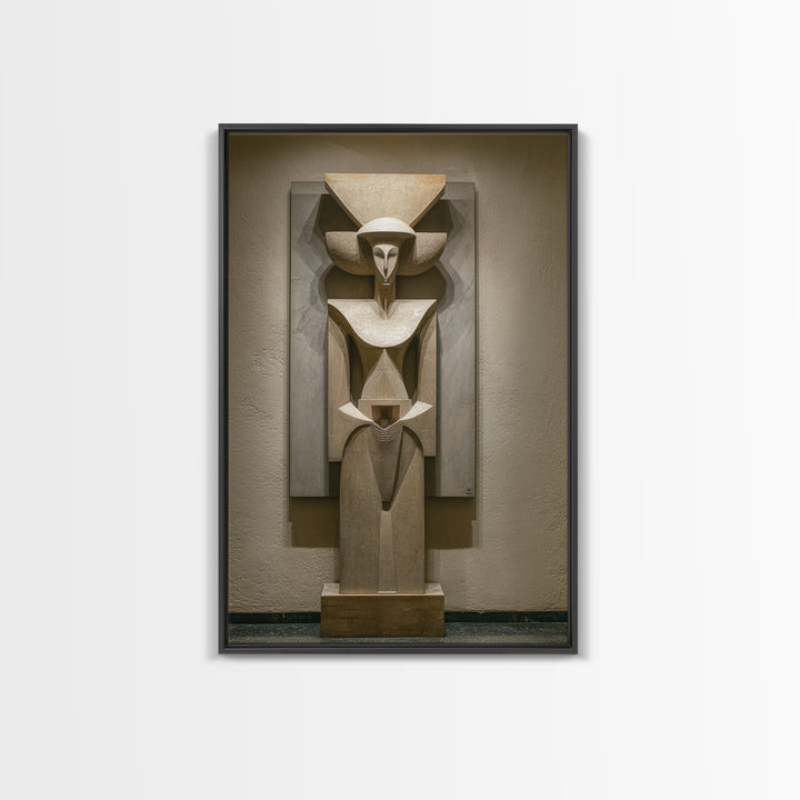 Abstract African Stone Sculpture Framed Canvas Print, Tribal Statue Wall Decor, Gallery Museum Art, Afrocentric Home Decor