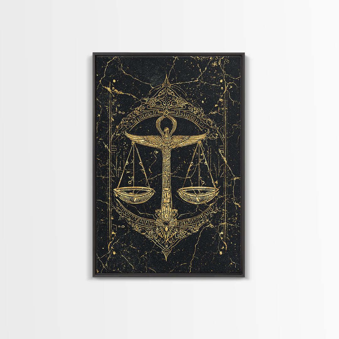Black Gold Egyptian Ankh Scales Canvas Print, Mystical Wall Art Decor, African Egyptian Art, Spiritual Justice Poster Gift