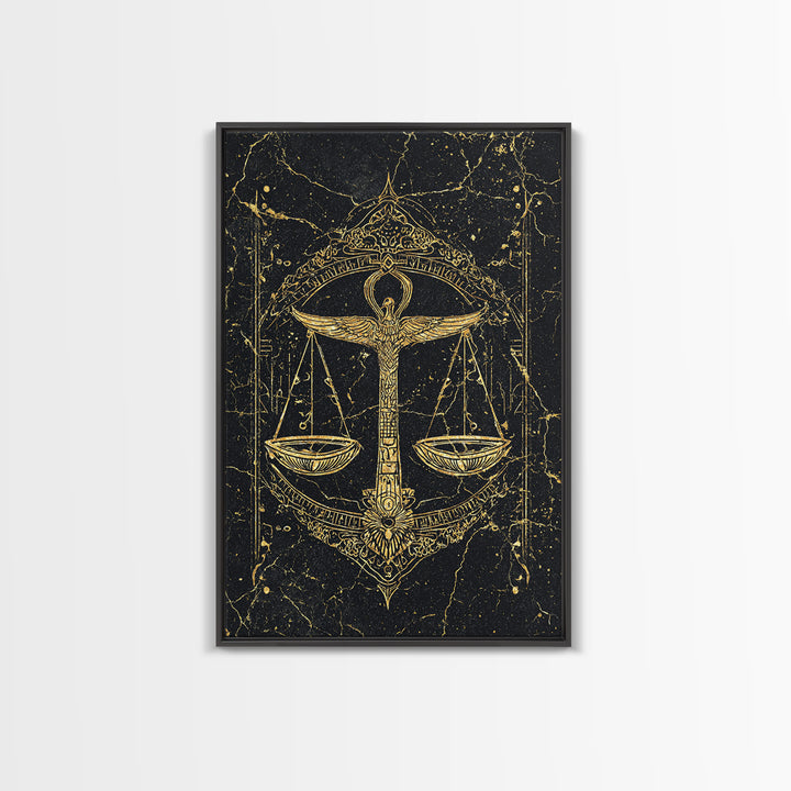 Black Gold Egyptian Ankh Scales Canvas Print, Mystical Wall Art Decor, African Egyptian Art, Spiritual Justice Poster Gift