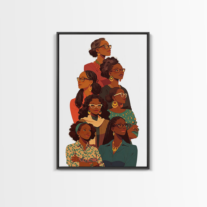 Stylish Black Women Group Portrait Wall Art, African American Art Print, Feminine Office Decor, Black Girl Magic Gift For Her