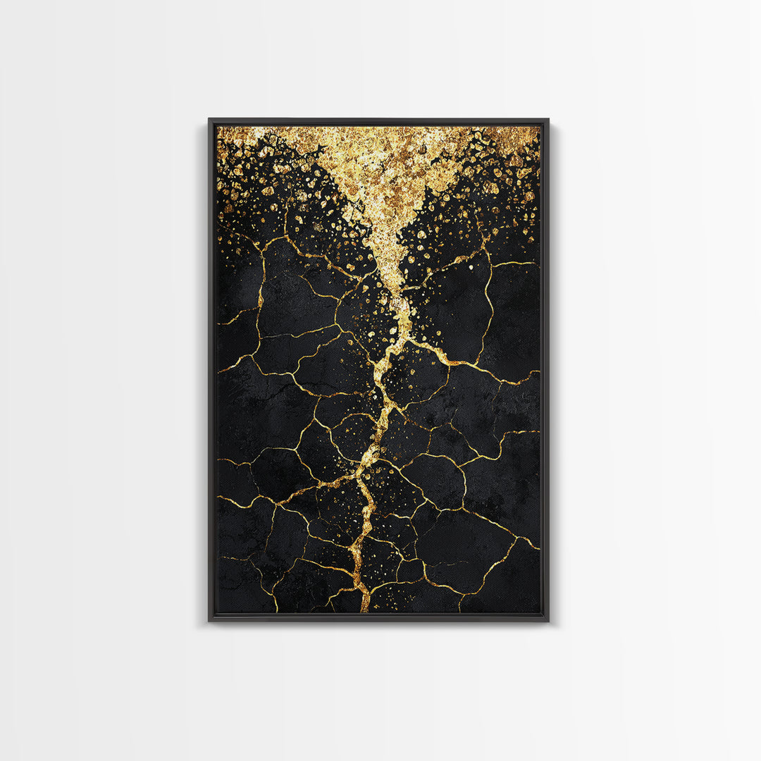 Black Gold Cracked Abstract Wall Art, Luxury Canvas Wall Art, Modern African Art Decor, Textured Art Print, Home Decor Gift