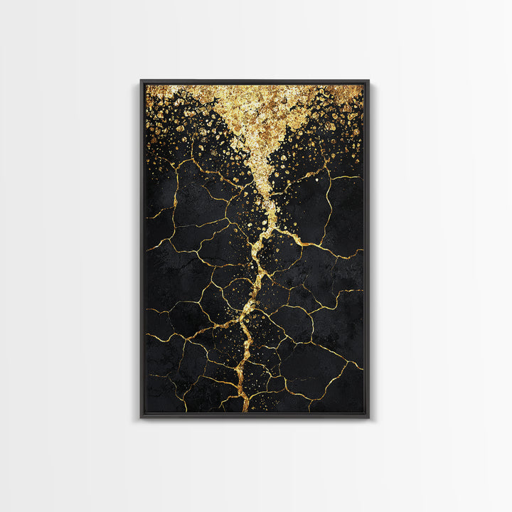 Black Gold Cracked Abstract Wall Art, Luxury Canvas Wall Art, Modern African Art Decor, Textured Art Print, Home Decor Gift