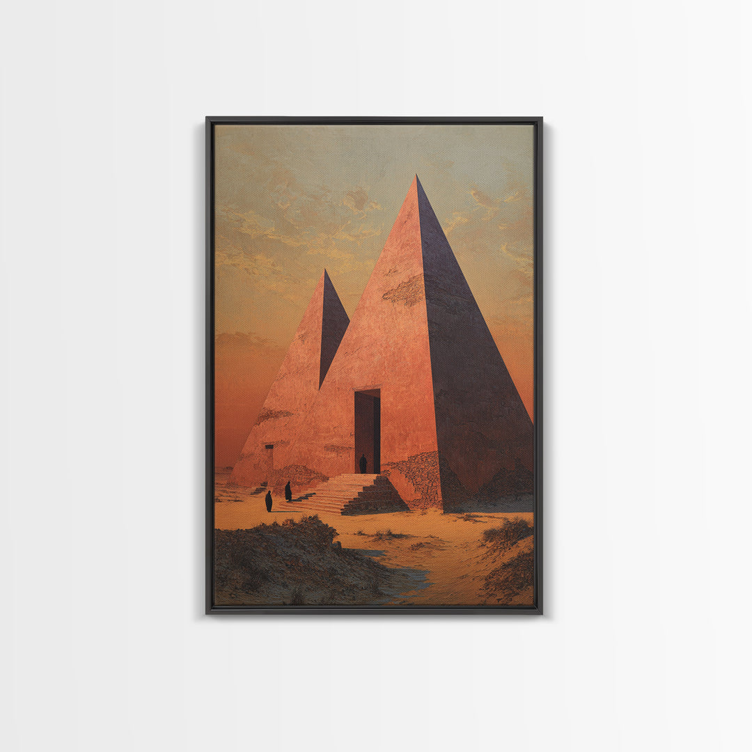 Sunset Egyptian Pyramids Framed Canvas Print, Ancient African Art, Desert Landscape Wall Decor, Cultural Home Decor Gift
