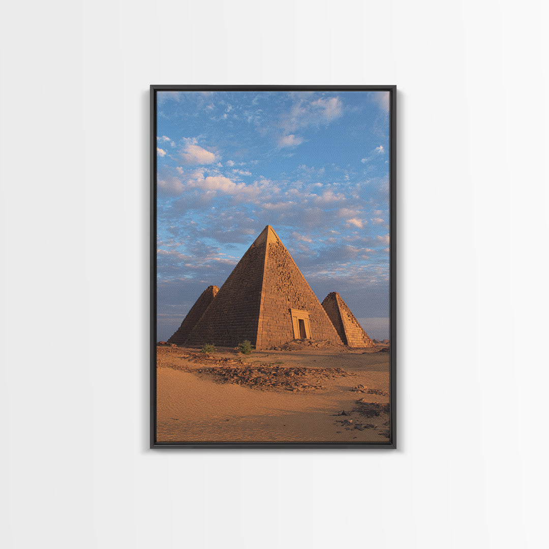 Nubian Pyramids Under Blue Sky Canvas Print, African Landscape, Sudan Travel Art, Desert Wall Decor, Ready To Hang Home Decor Art