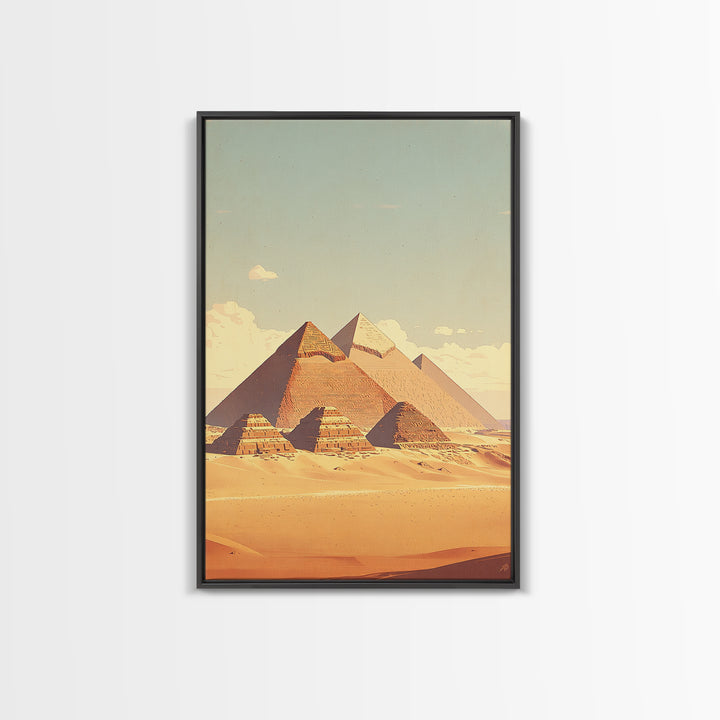 Soft Pastel Egyptian Pyramids Canvas Print, Ancient African Art, Minimalist Desert Landscape, Beige Wall Art, Home Decor