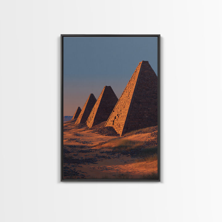 Sunset Nubian Pyramids Canvas Print, African Landscape, Ancient Egypt Inspired Wall Art, Sahara Travel Poster, Home Decor
