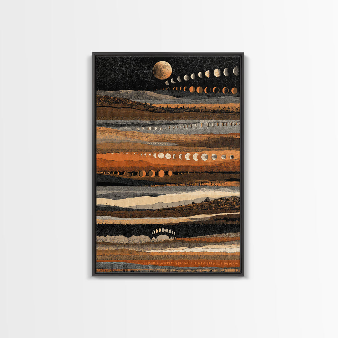 Earth Tone Lunar Phases Wall Art, Celestial Abstract Art, Moon Cycle Poster, Boho Wall Decor, Modern Canvas Art Home Decor Gift