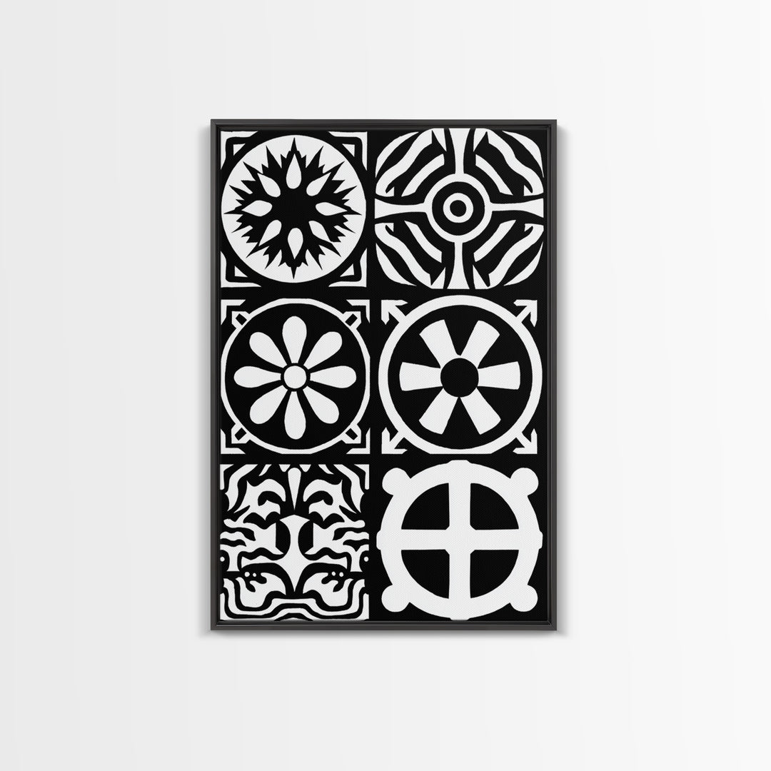 Bold Black And White Tribal Pattern Panels Wall Art, Modern Geometric Abstract Print, Minimalist Boho Unique Home Decor Gift