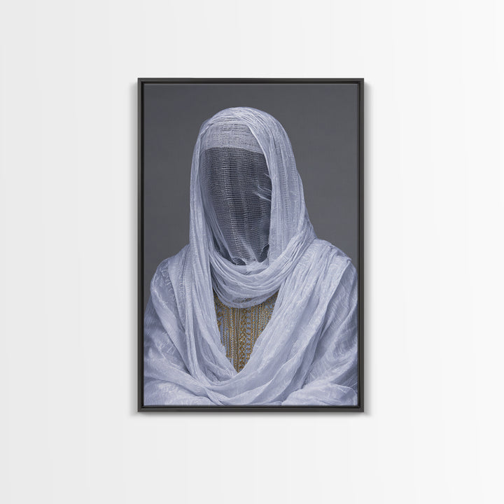 White Veiled African Woman Portrait Wall Art, Afrocentric Cultural Photography, Elegant Spiritual Home Decor Canvas Print