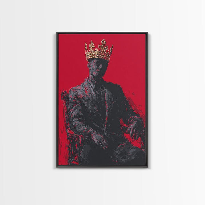 Crowned Black Man Portrait Canvas Print, Red Royal Afrocentric Wall Art, African American Art, Bold Modern Home Decor, Gift For Him