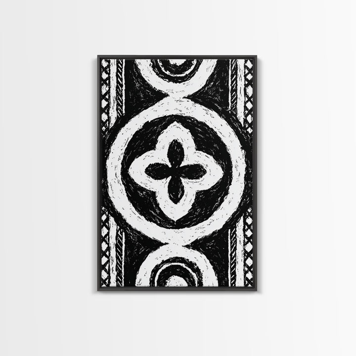 Black And White African Pattern Wall Art, Tribal Textile Canvas Print, Mud Cloth Decor, Geometric Boho Wall Decor, Unique Gift