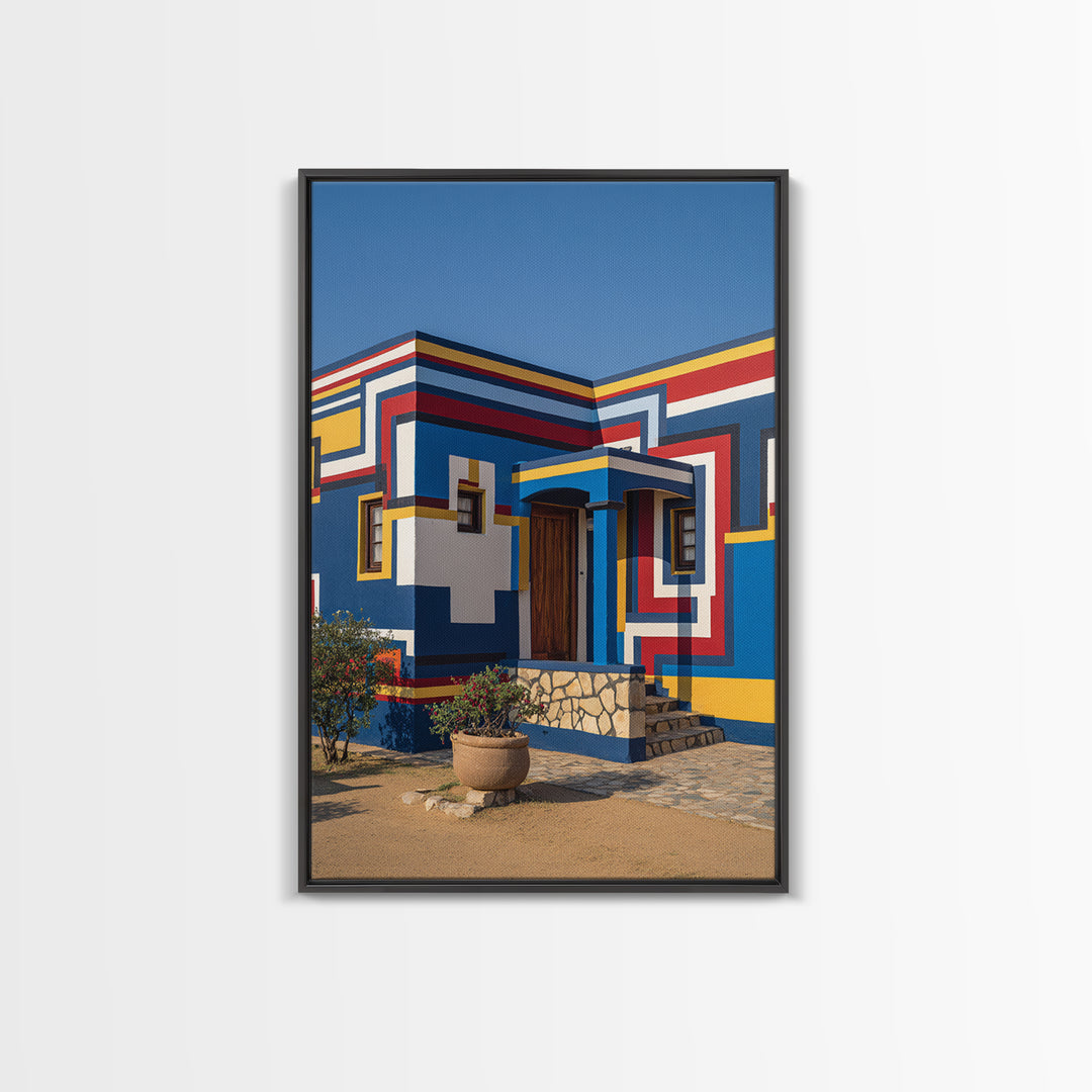Modern Ndebele House Entrance Canvas Print, African Wall Art, Bold Geometric Architecture, Cultural Home Decor Gift Statement