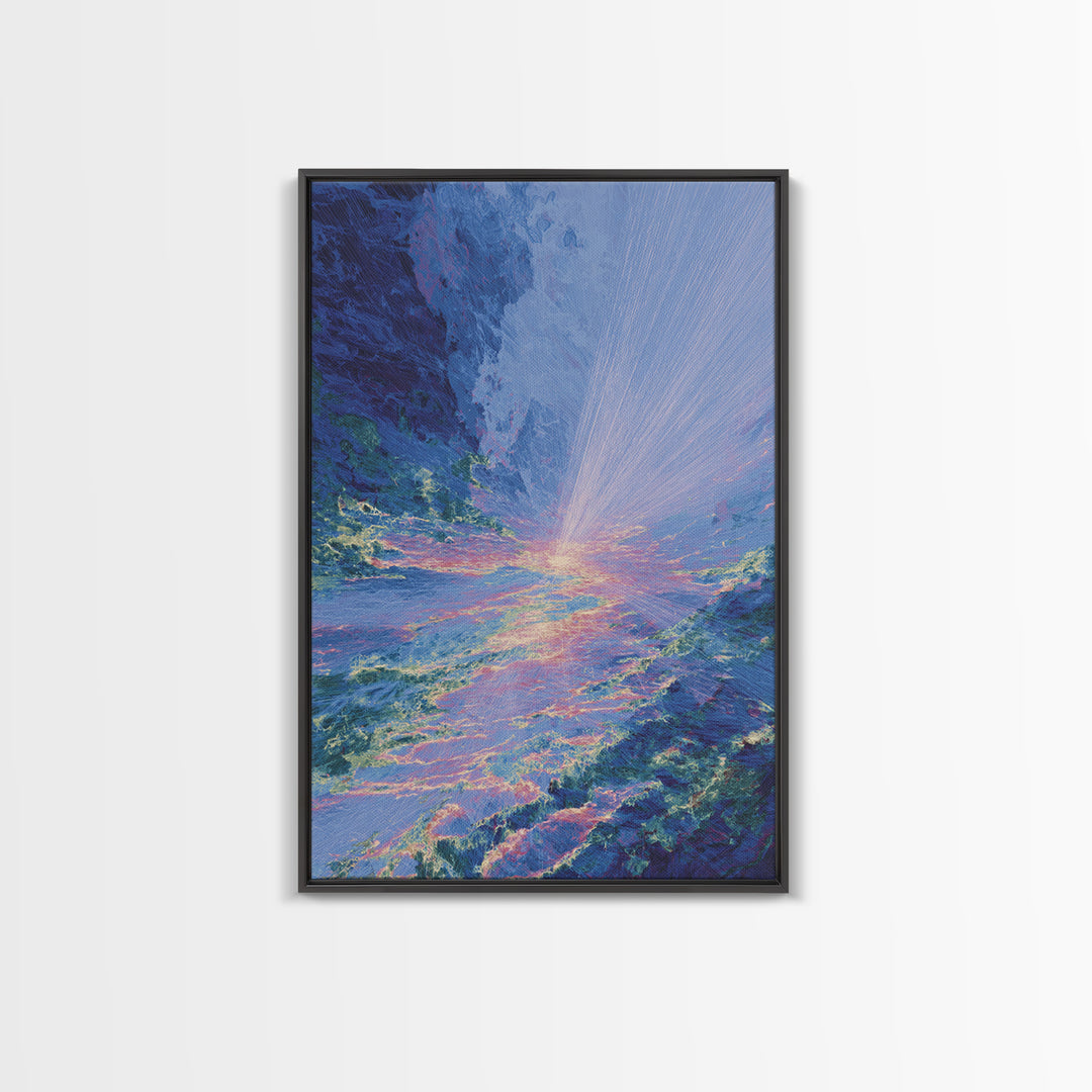 Radiant Blue Ocean Sunrise Wall Art, Abstract Seascape Canvas Print, Coastal Home Decor, Dreamy Beach Art, Large Wall Decor