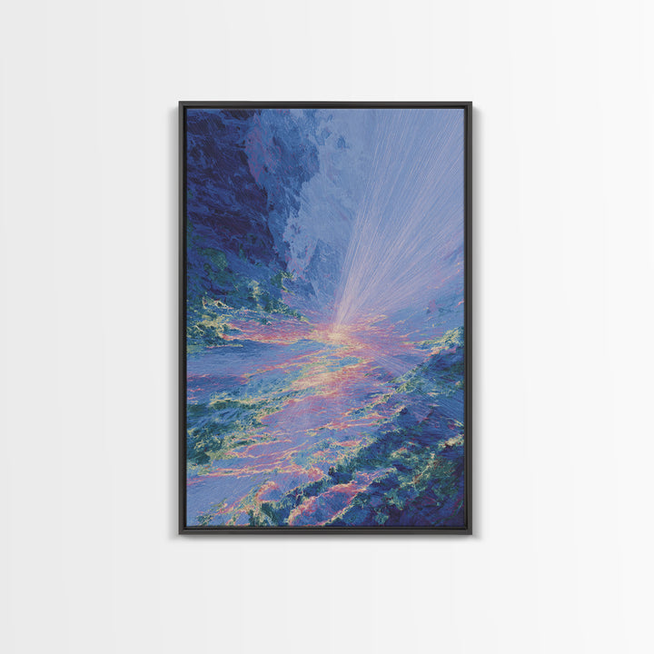 Radiant Blue Ocean Sunrise Wall Art, Abstract Seascape Canvas Print, Coastal Home Decor, Dreamy Beach Art, Large Wall Decor