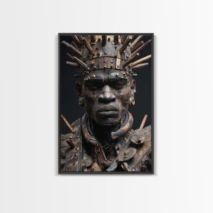Nail Studded African Warrior Portrait Wall Art, Kongo Power Figure, Tribal Sculpture, Black Culture Decor, Afrocentric Print