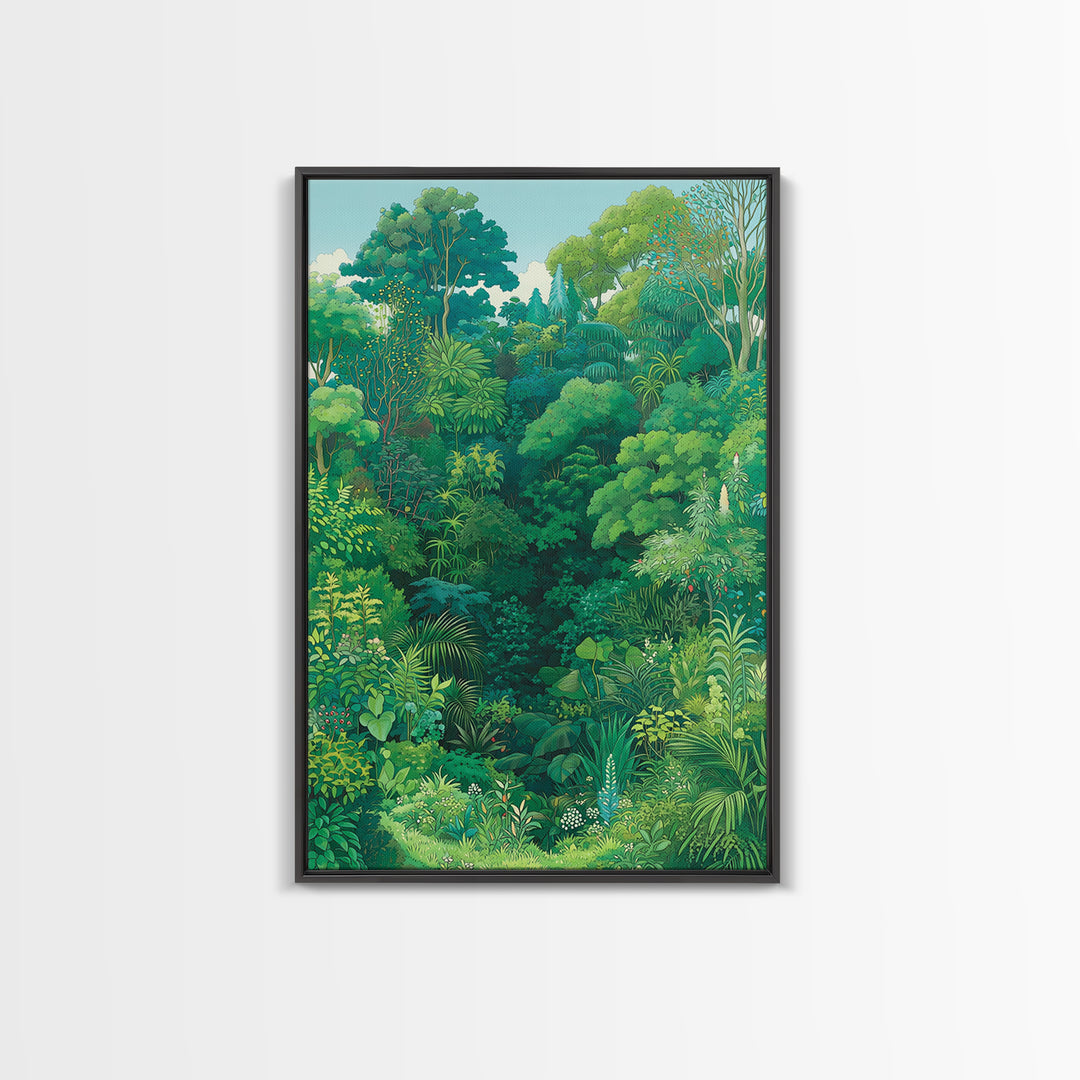 Lush Green Tropical Jungle Wall Art, Botanical Forest Canopy, Nature Scene Art, Modern Home Decor, Large Decor Art, Green Wall Decor