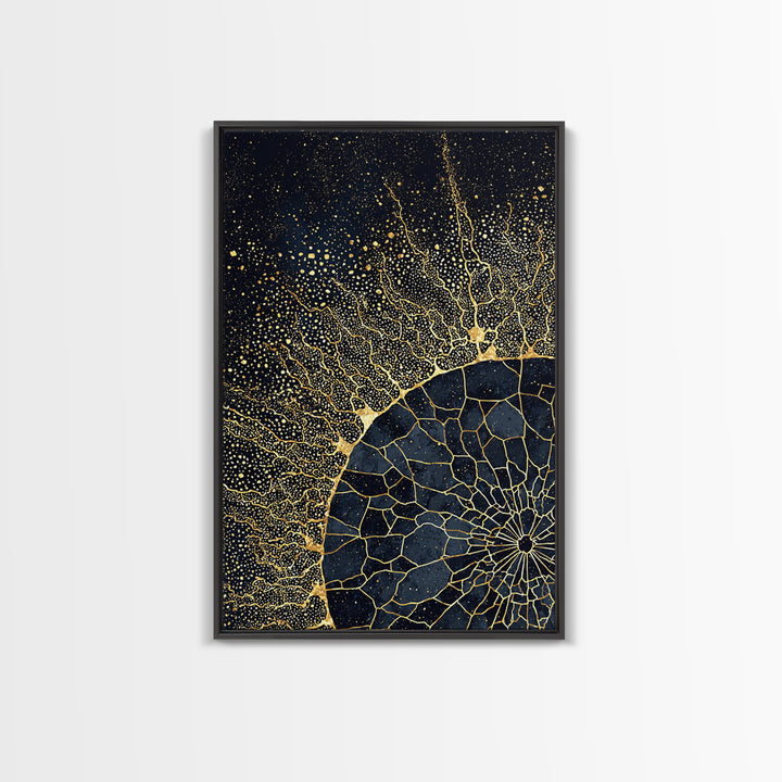 Black Gold Abstract Solar Eclipse Wall Art, Luxury Canvas Print, African Inspired Celestial Decor For Modern Living Room