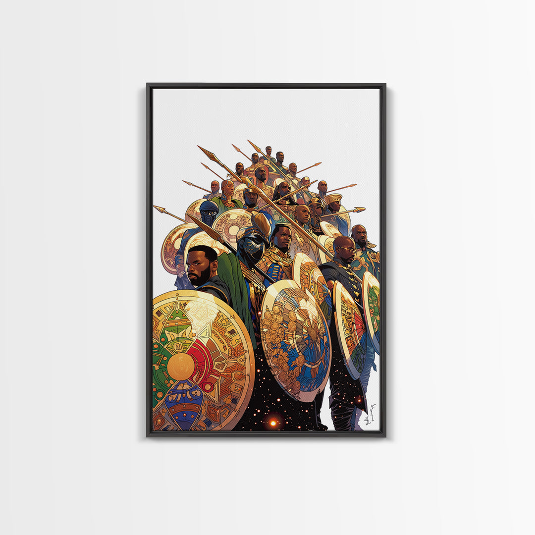 Regal African Warriors With Shields And Spears Canvas Print, African Warrior Art, Tribal Queen Art, Bold Cultural Wall Decor