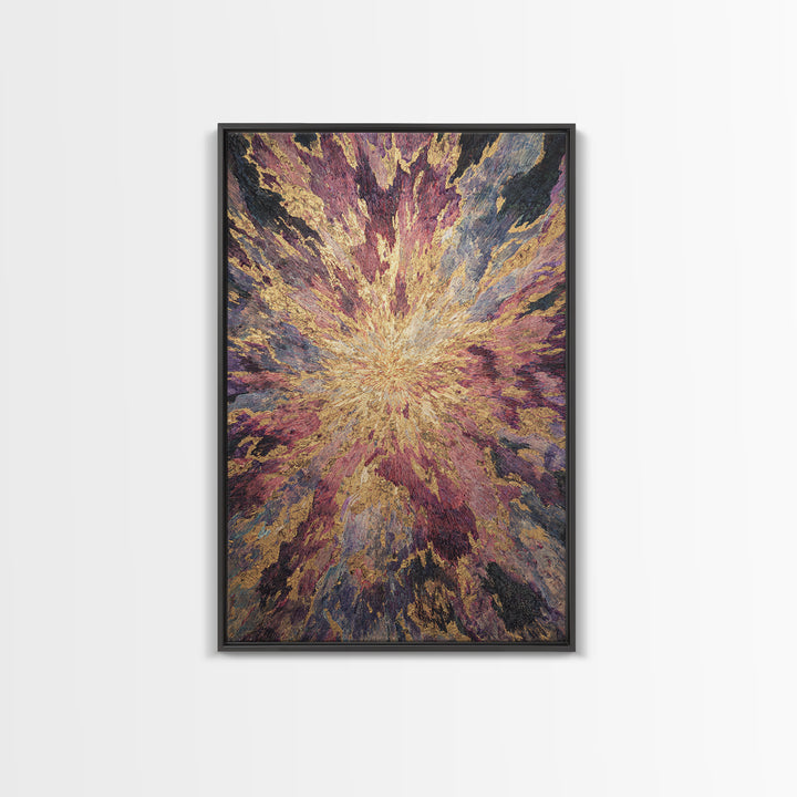 Exploding Abstract Starburst In Gold Plum And Blue Wall Art, Textured Art Print, Modern Canvas Art, Statement Home Decor