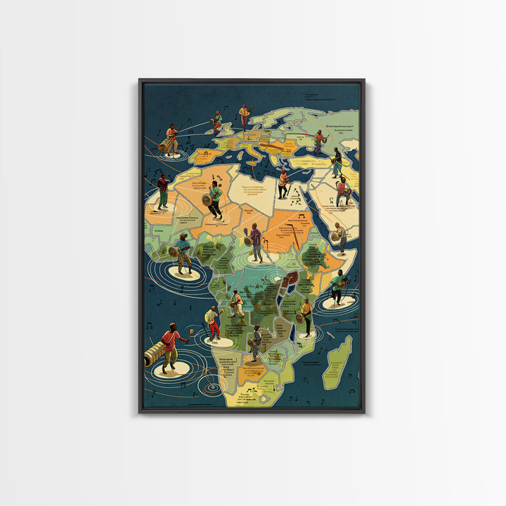 Illustrated Africa Map With Musicians And Dancers Wall Art, African Travel Decor, Cultural Wall Art, Afrocentric Poster Gift