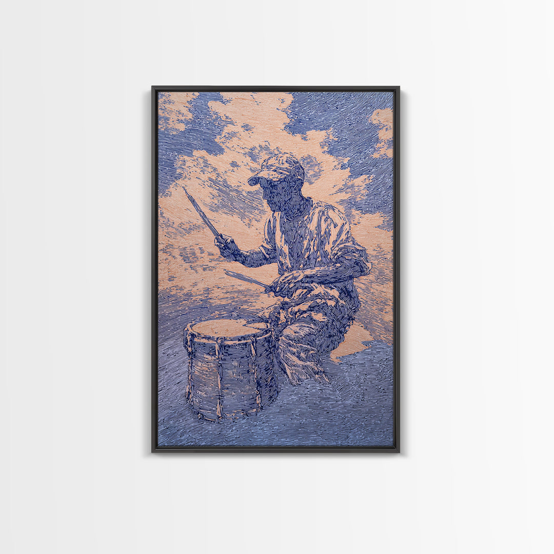 Blue African Drummer Playing Traditional Drum Wall Art, Afrocentric Art Print, Cultural Music Decor, Tribal Portrait Canvas