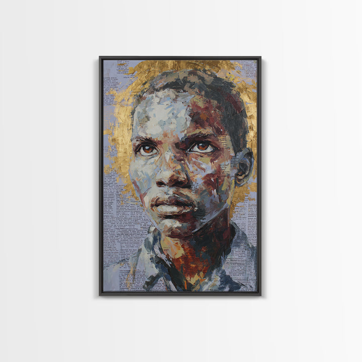 Young African Boy Portrait With Golden Halo Wall Art, Black Art Print, Melanin Artwork, Afrocentric Modern Gallery Decor