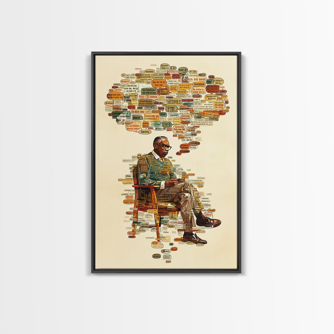 Seated Scholar With Africa Map Ideas Wall Art, African American Art, Black History Art, Office Decor, Cultural Gift, Thoughtful Home Decor