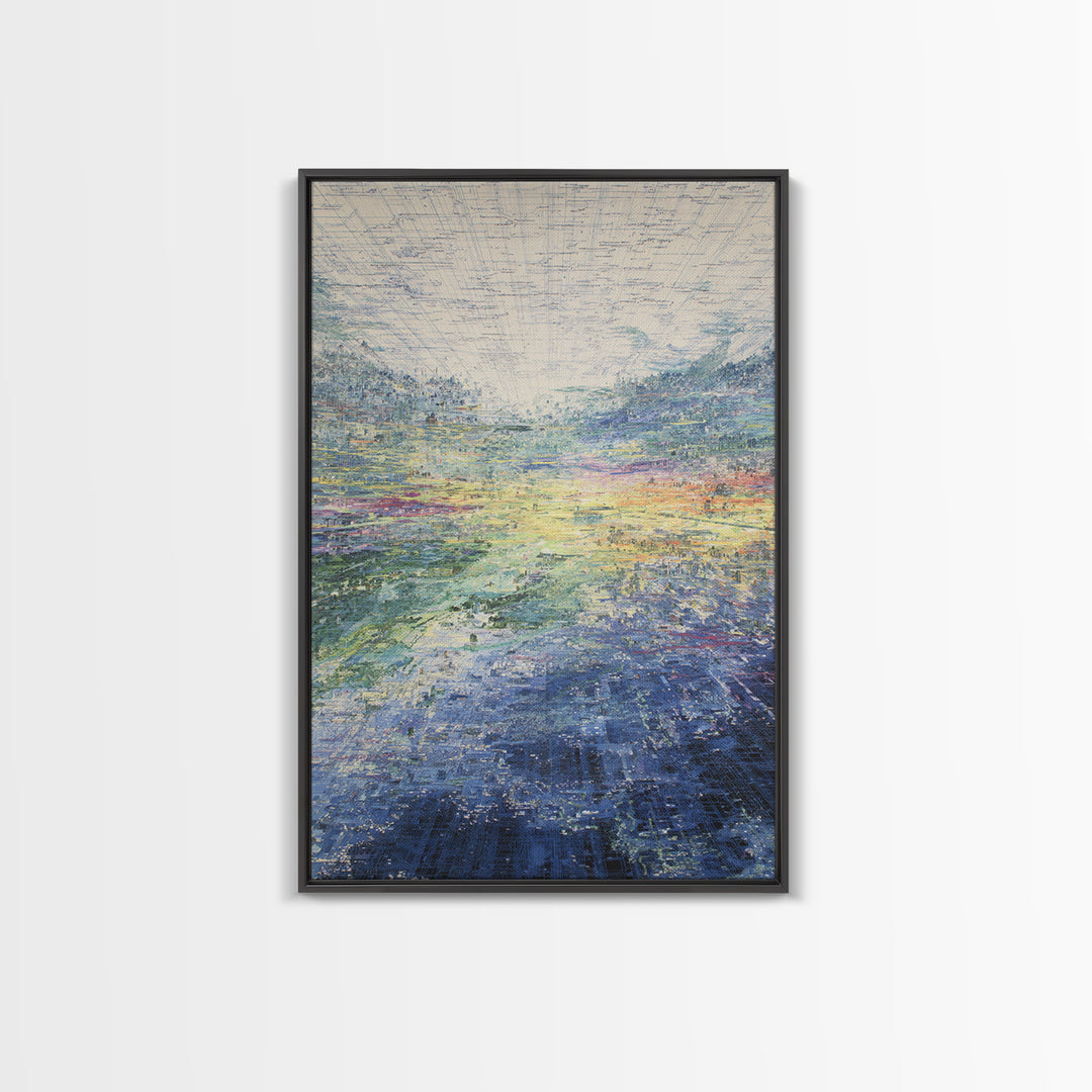 Luminous Abstract Horizon Landscape Wall Art, Blue Green Modern Canvas Print, Dreamy Nature Scene, Elegant Living Room Decor