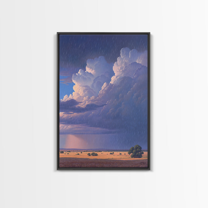 Rainstorm Over African Savanna Canvas Print, Dramatic Cloud Wall Art, Safari Landscape Decor, Dreamy Nature Scene Gift, Blue Sky