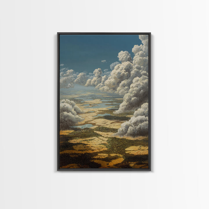 Aerial African Wetlands With Rolling Storm Clouds Canvas Print, Serengeti Wall Art, Safari Decor, Modern Landscape Art, Home Decor Gift