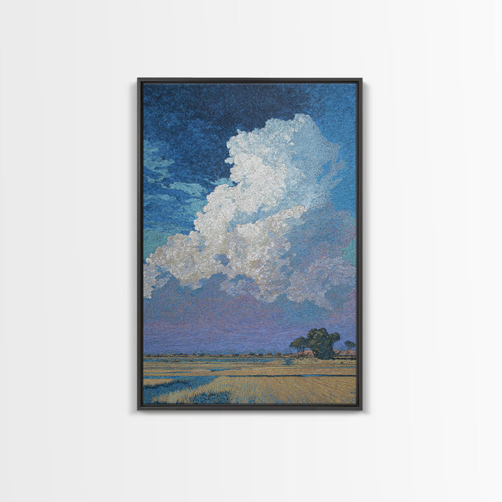 Bright African Fields With Lone Tree And White Cloud Wall Art, Landscape Canvas Print, Nature Scene Art, Elegant Home Decor