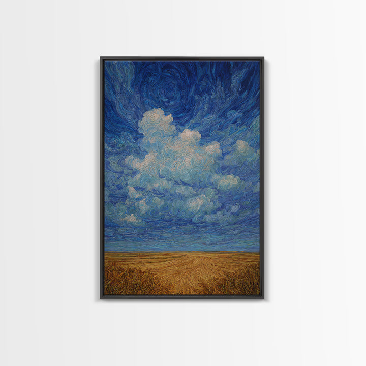 Swirling Blue Sky Over Golden African Plain Canvas Print, Abstract Landscape Wall Art, Dreamy Decor, Modern Home Decor Gift